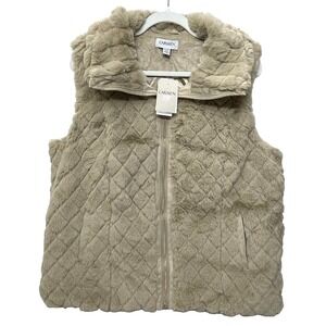 Carmen Marc Valvo Women's XL Full Zip Faux Fur Quilted Lined‎ Cozy Jacket Vest